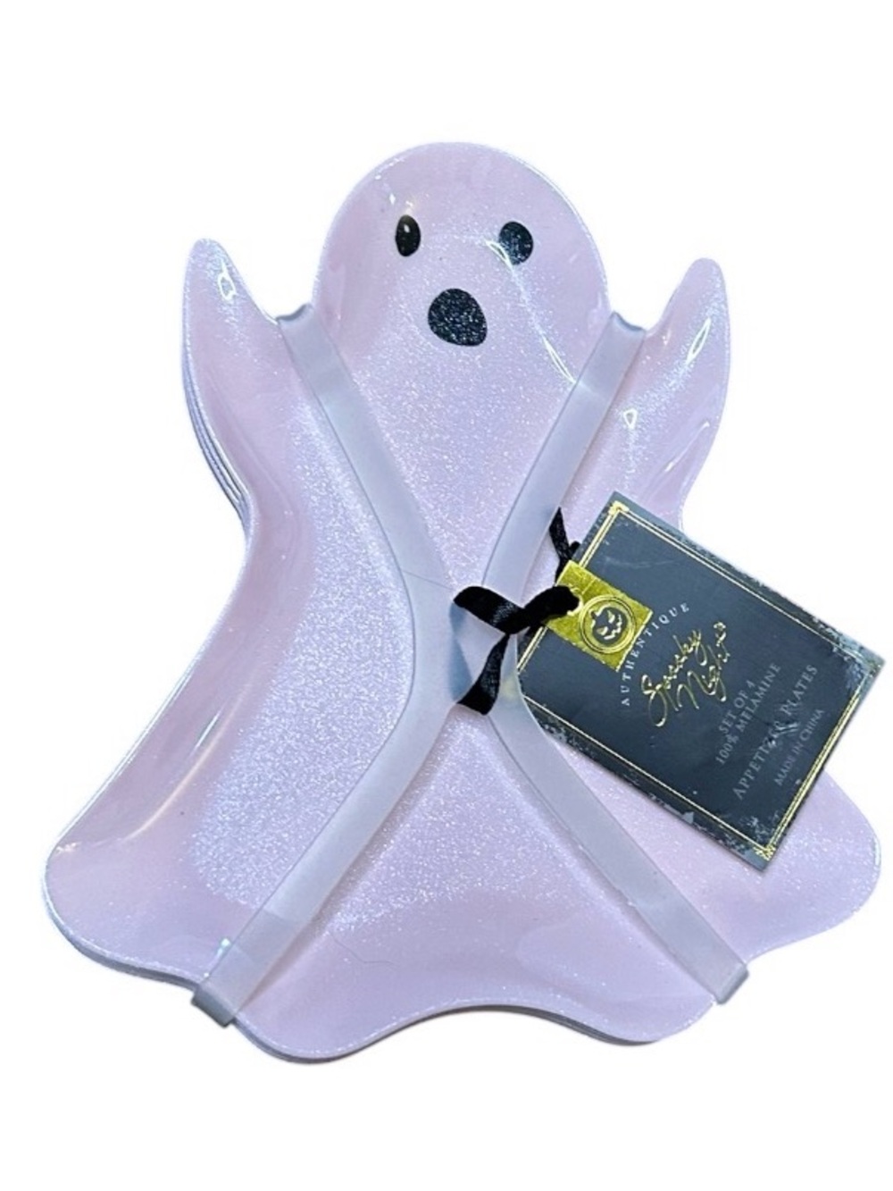 NWT Authentique Spooky Night Pink Ghost Melamine Appetizer Plates - Set of 4